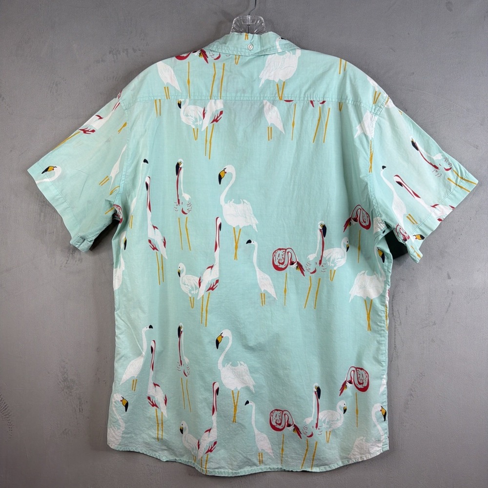 ambsn Flamingo Print Shirt Mens L Aqua Cotton Short Sleeve Button Up - Picture 2 of 7